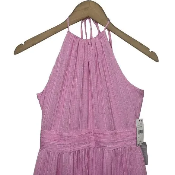 ASTR The Label Pink Tiered Gauze Halter Dress Womens Size Small NWT $138
